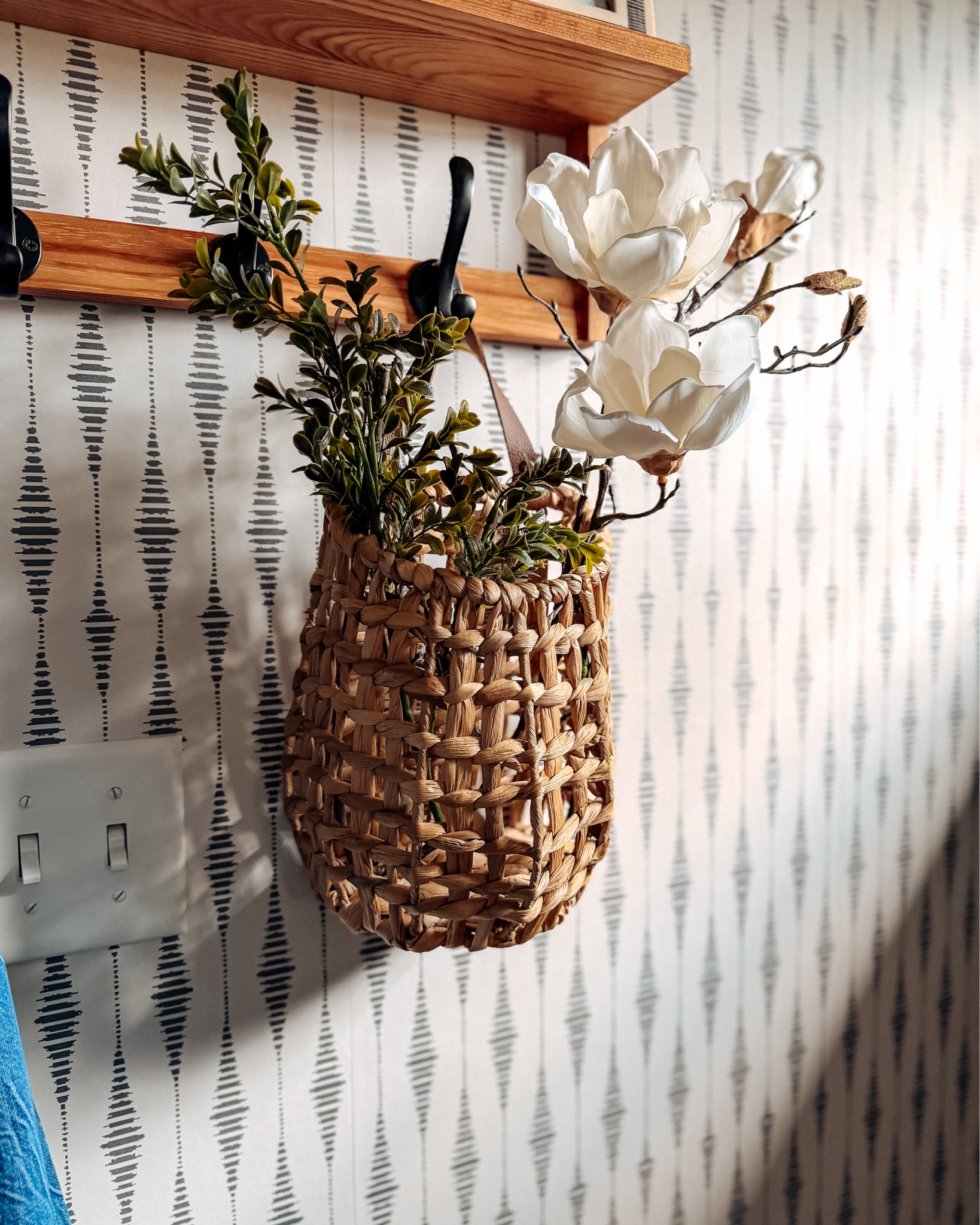 Finally decorated my entryway shelf. This cutie hanging basket was the perfect finishing touch  

#LTKSeasonal #LTKHome