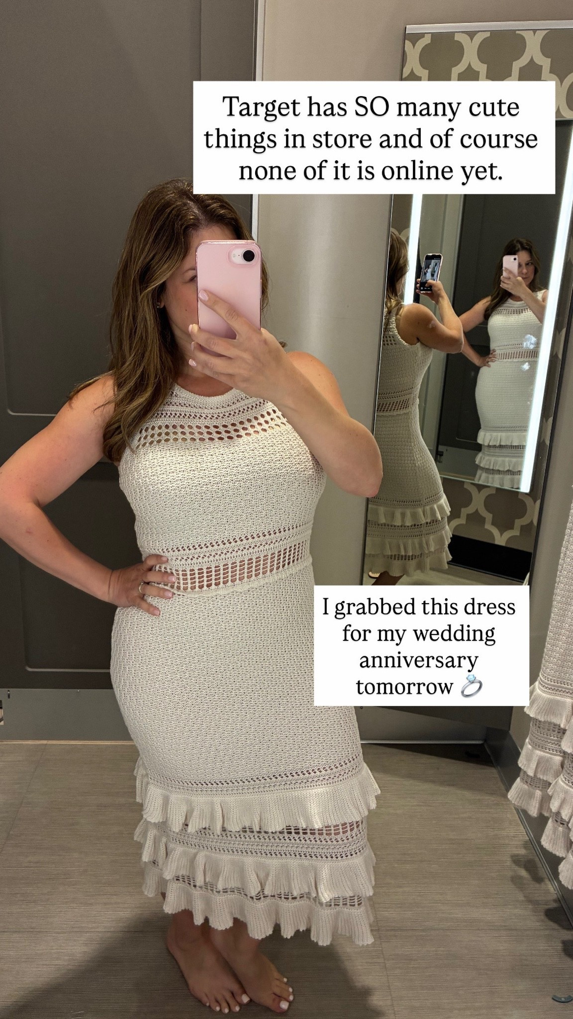 I will tag the dress when it gets online. I sized down to an xs but could do the small (tts) too 
For reference I am a size 4/6

Wedding anniversary, white dress

#LTKOver40 #LTKPetite #LTKWedding