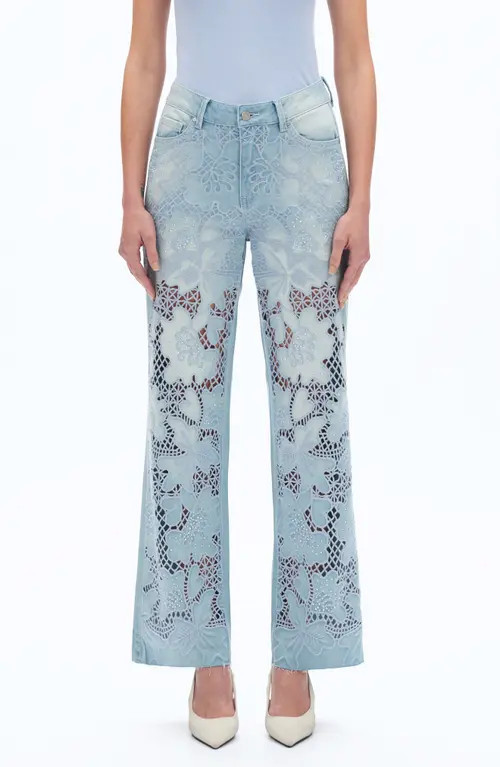 Bayeas Crystal Embroidered Raw Hem High Waist Relaxed Straight Leg Jeans in Light Blue at Nordstr... | Nordstrom