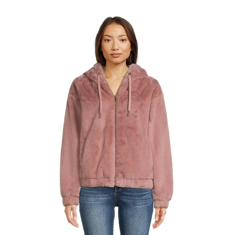 Time and Tru Women's Faux Fur Zip Up Hoodie, Sizes XS-3X - Walmart.com | Walmart (US)