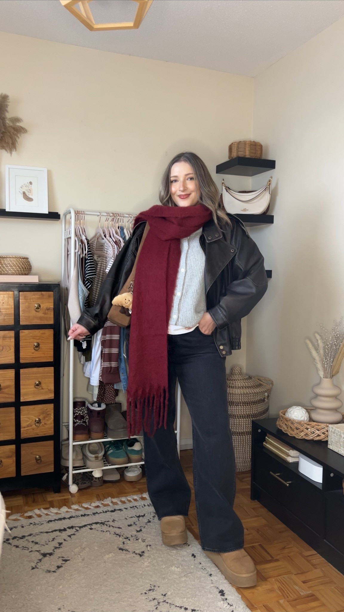 Casual winter outfit! Wearing my usual size L in the leather jacket & perfect white tee. Wearing 32 in the jeans. Linked similar grey cardigans. Ugg style platform boots are from Amazon and such good quality! I’m a 9.5-10 and wear a 10.

#LTKjeans #LTKwinter #LTKmidsize