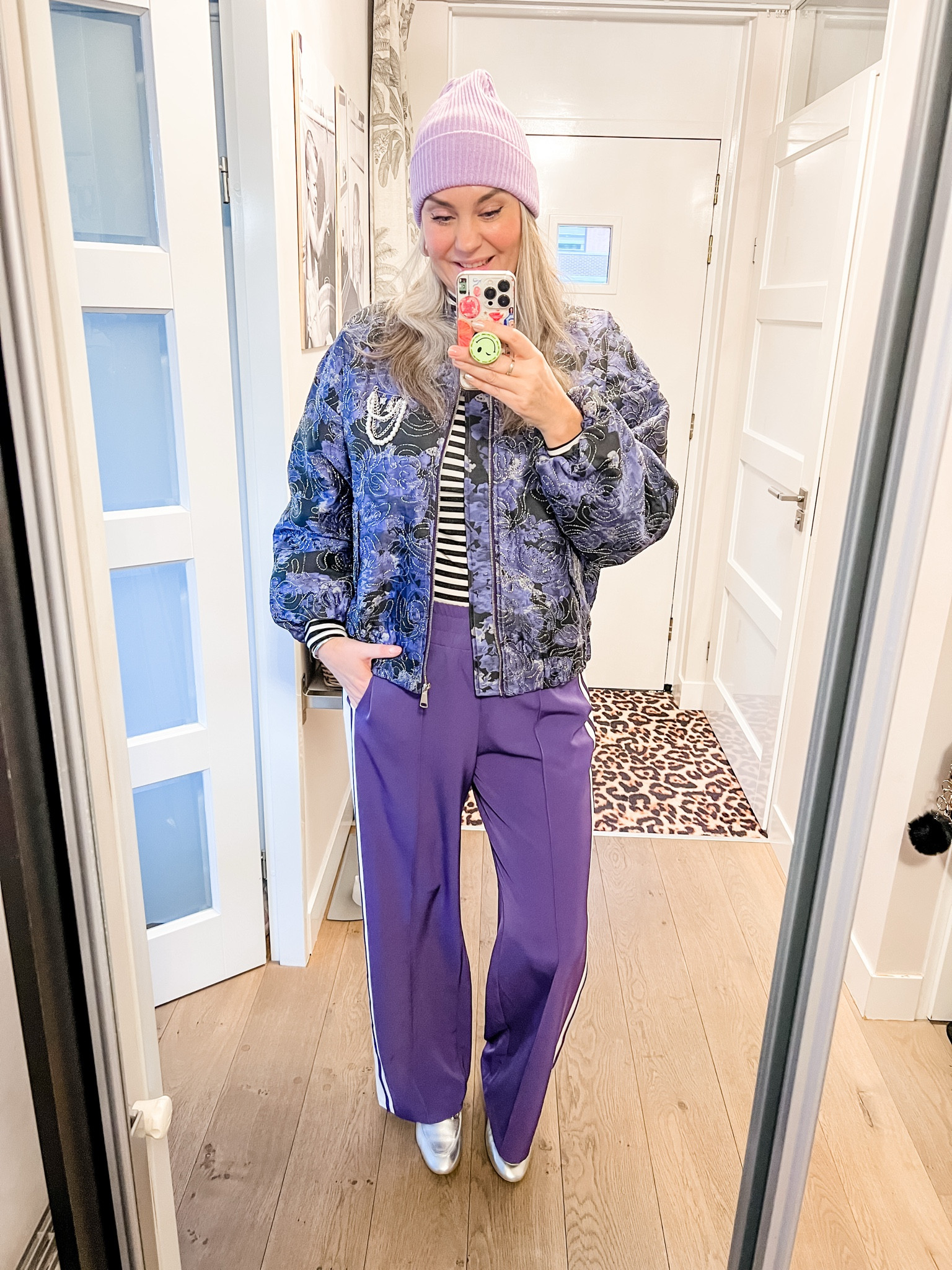 Ootd - Wednesday. Bomber jacket and purple sporty pants are from Shoeby and can’t be linked (current sale, wearing xl in both). Striped turtleneck, brooch with pearl chains, silver loafers and lilac beanie. 



#LTKeurope #LTKFashionMonth #LTKnederlands