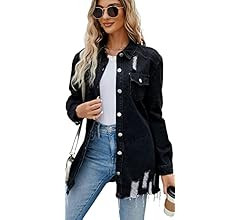 LZLER Oversized Jean Jacket for Women, Distressed Long Boyfriend Shacket Denim Jacket for Women 2... | Amazon (US)