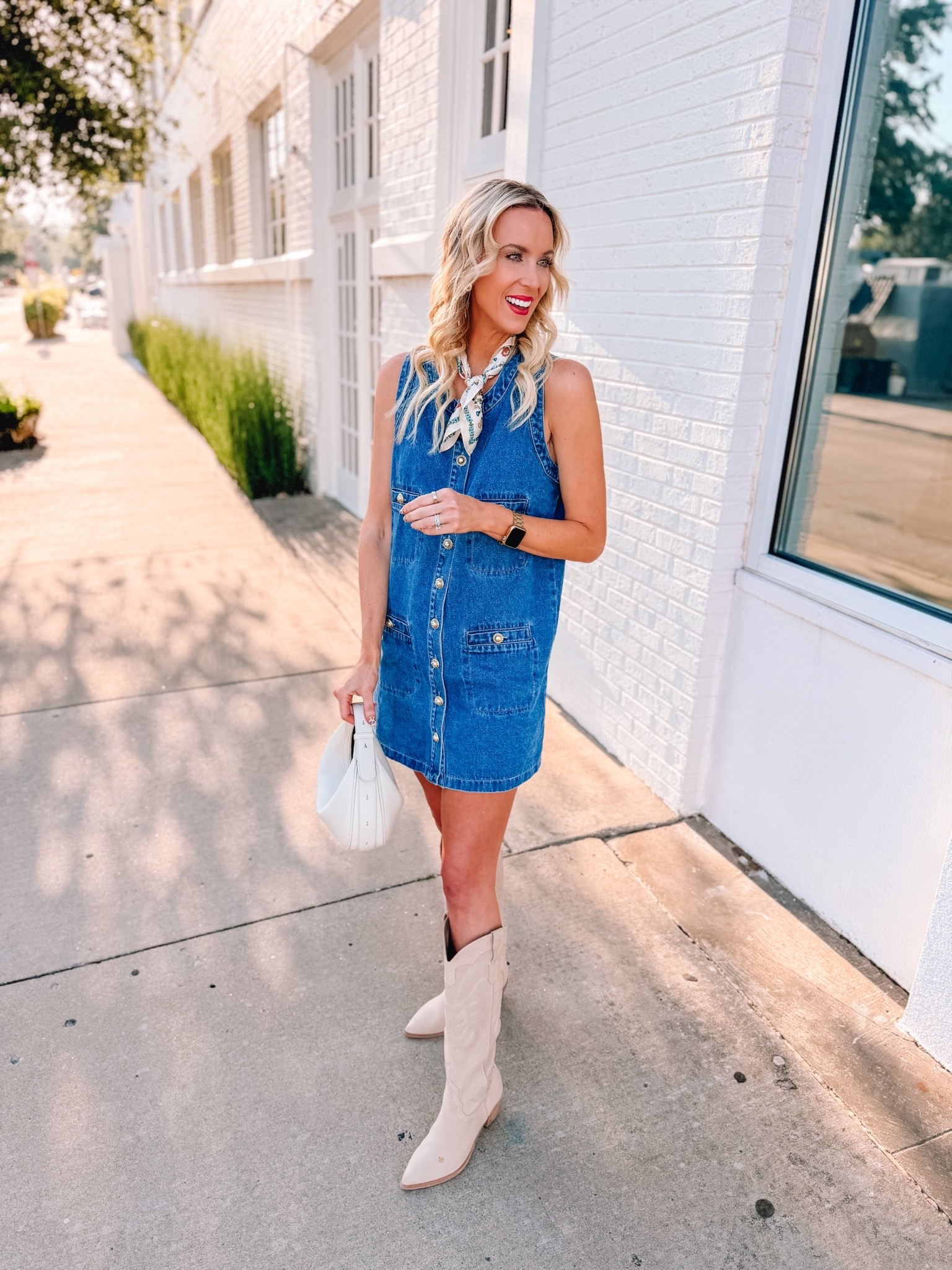 @Avara pre fall sale - I love this denim button front dress! Perfect with cowboy boots!
