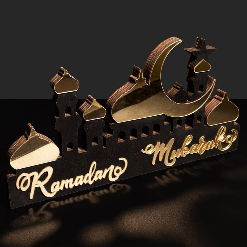 flangairy Ramadan Mubarak Sign Eid Mubarak Decorations For Home 2024 Wooden Islamic Mosque Muslim... | Amazon (US)