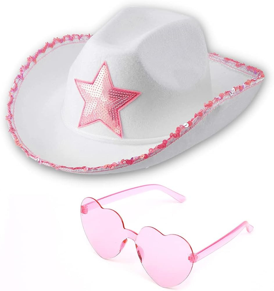 Funcredible Cowboy Hat and Glasses - Preppy Cowgirl Hat with Star - Sparkly Cowboy Hat | Amazon (US)