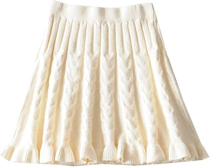 SANGTREE Women's Cute Stretchy Knit Short Pleated Solid Sweater Skirt | Amazon (US)