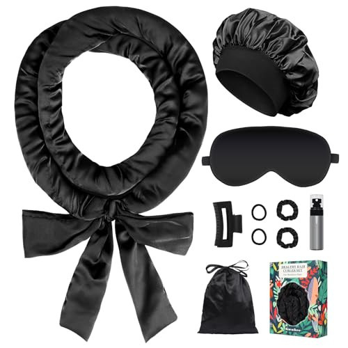 Gwabee Satin Heatless Curls Overnight Hair Curlers to Sleep In Hair Curler Rollers No Heat Hair Wrap for Curls Headband, 70" Satin Heatless Curling Rod Set for Women Long Waves Hair Volume-Black 10PCS | Amazon (US)