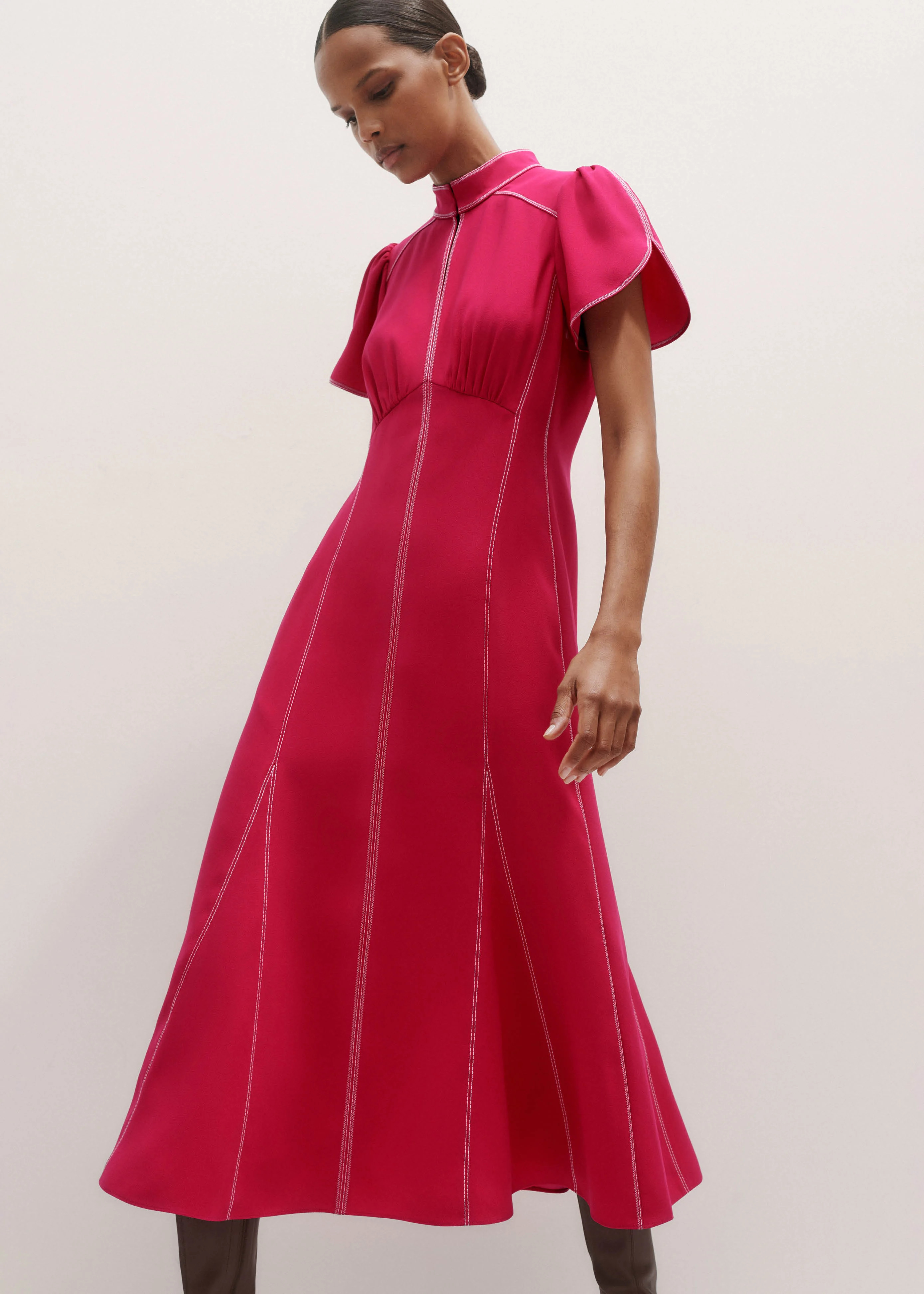 Contrast Stitch Midi Dress Crepe | ME+EM US