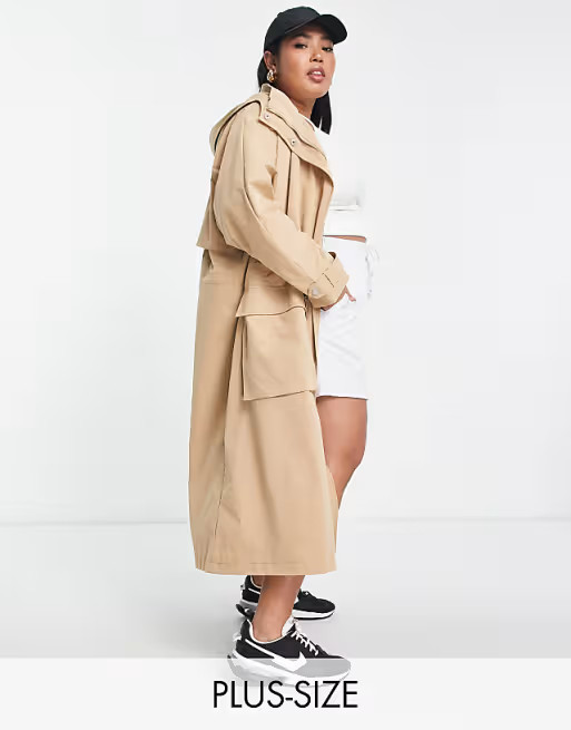 Only Curve hooded trench jacket in camel | ASOS (Global)