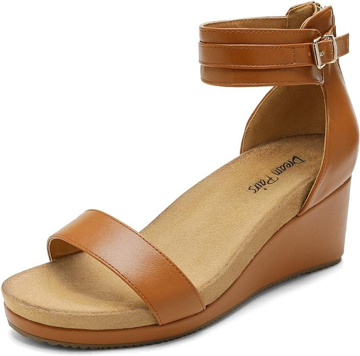 DREAM PAIRS Women's Open Toe Buckle Ankle Strap Platform Wedge Sandals | Amazon (US)