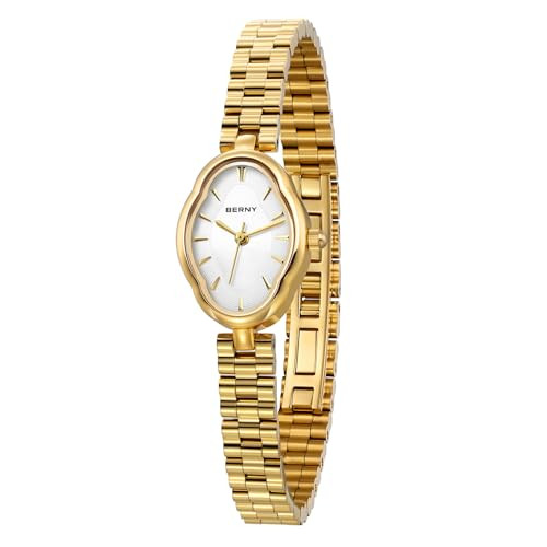 BERNY Gold Watches for Women Dainty Ladies Quartz Watch Vintage Copper Mirrors Shape Japanese Quartz Movement 3ATM Waterproof Fashion Female Wrist Watch Luxury Birthday Gifts-White Dial | Amazon (US)