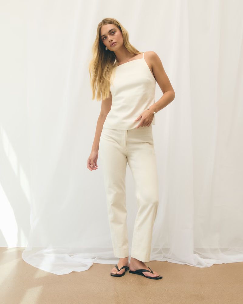 Mid Rise Linen-Blend Tailored Straight Pant | Abercrombie & Fitch (US)