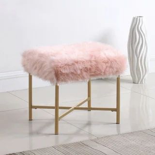 Silver Orchid Kelly Pink Faux Fur Square Ottoman | Overstock.com Shopping - The Best Deals on Ott... | Bed Bath & Beyond