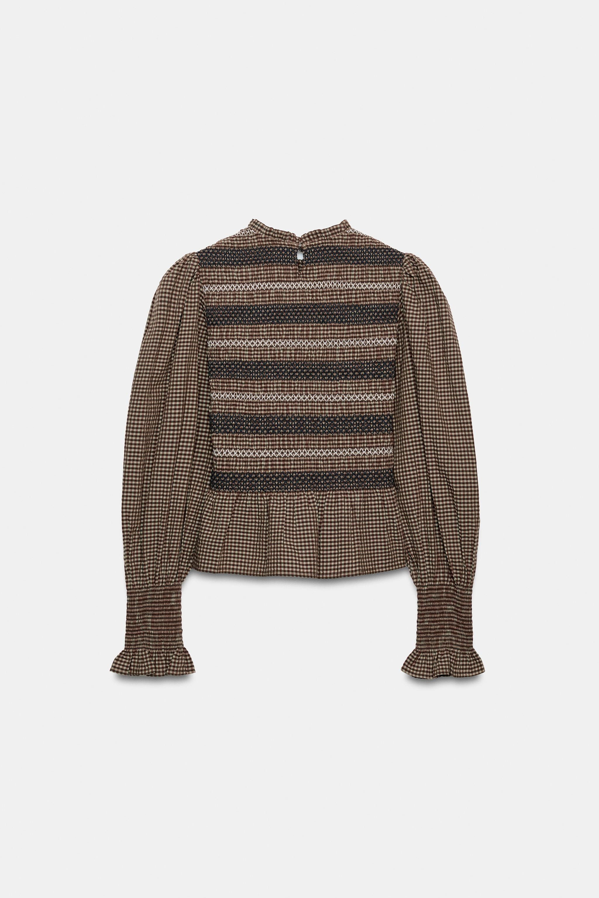 SMOCKED EMBROIDERED BLOUSE | Zara US