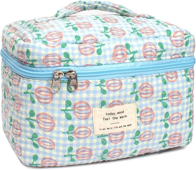 Cotton Makeup Bag Large Travel Cosmetic Bag Quilted Cosmetic Pouch Coquette Aesthetic Floral Toil... | Amazon (US)