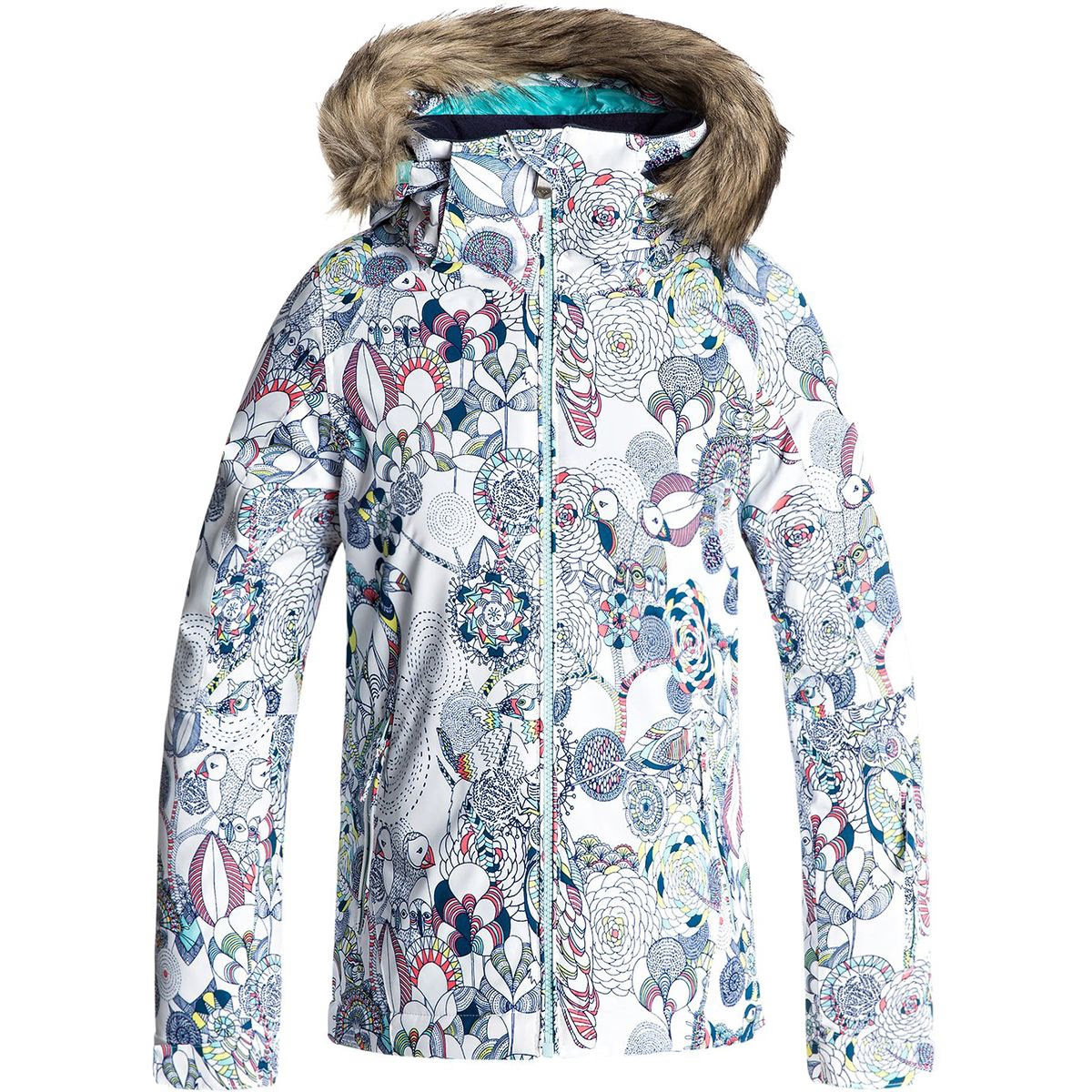 Roxy American Pie Hooded Jacket - Girls' Bright White/Hackney Empire, M(10) | Backcountry.com