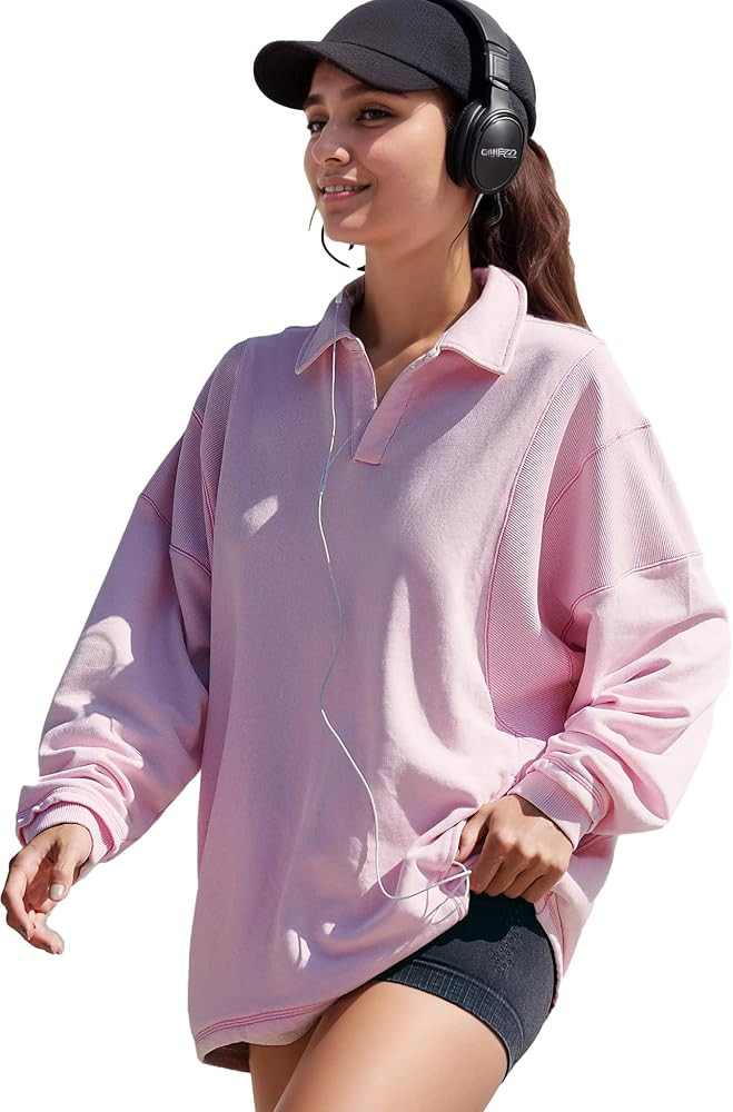 SCOFEEL Women's Oversized Sweatshirt V Neck Long Sleeve Pullover Exposed Stitching Loose Pullover... | Amazon (US)