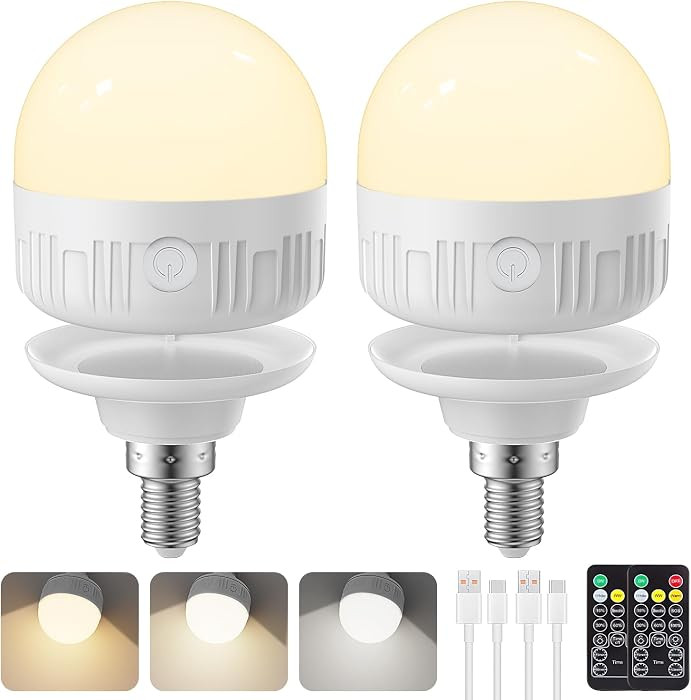 2Packs E12 Rechargeable Light Bulbs with Remote Control, 5W 350lm Magnetically Battery Operated L... | Amazon (US)