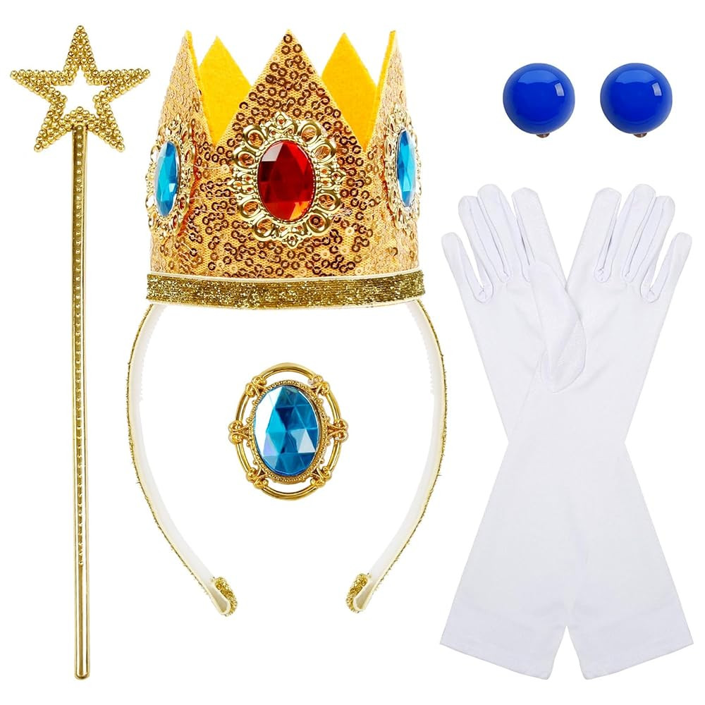 5PCS Princess Costume Accessories Halloween Princess Crown Headband/Wand/Earrings/Brooch/Gloves/f... | Amazon (US)