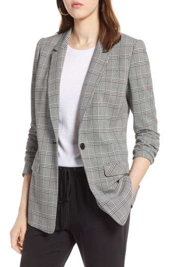 Petite Women's Halogen Glen Plaid Blazer, Size X-Small P - Black | Nordstrom
