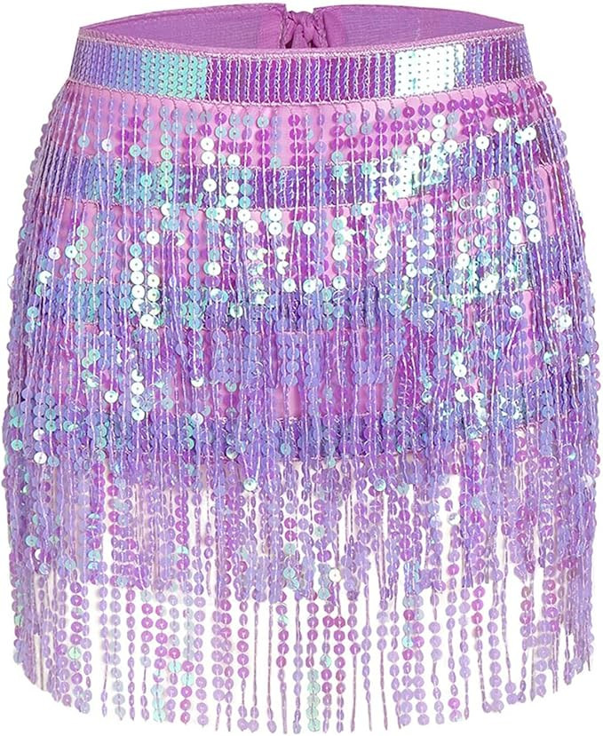 Women's Sequin Tassel Skirts Rave Fringe Hip Scarf for Festival | Amazon (US)