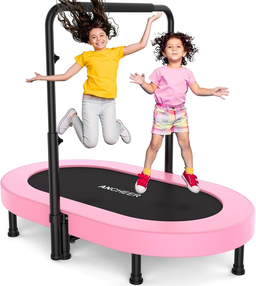 ANCHEER 56" Double Mini Trampoline for Kids, Mini Rebounder with 5-Level Adjustable Handle, Paren... | Amazon (US)