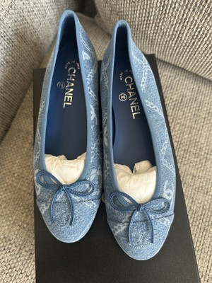 size 37EU NIB CHANEL 23A Blue Printed Denim Ballerina Flats w/ Receipt | eBay US