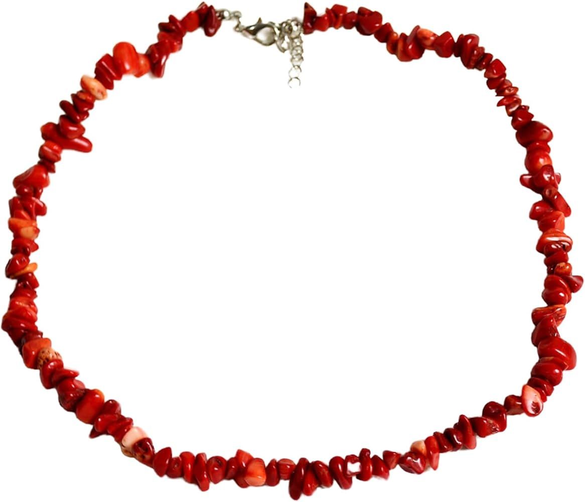 Red Necklace Red Coral Choker Necklace for Women Healing Crystal Necklace Carnelian Bead Necklace... | Amazon (US)