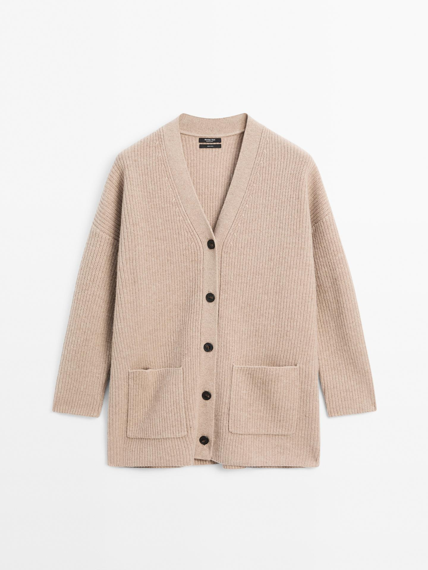 100% wool knit cardigan · Beige · Tops And Other Garments | Massimo Dutti | Massimo Dutti US
