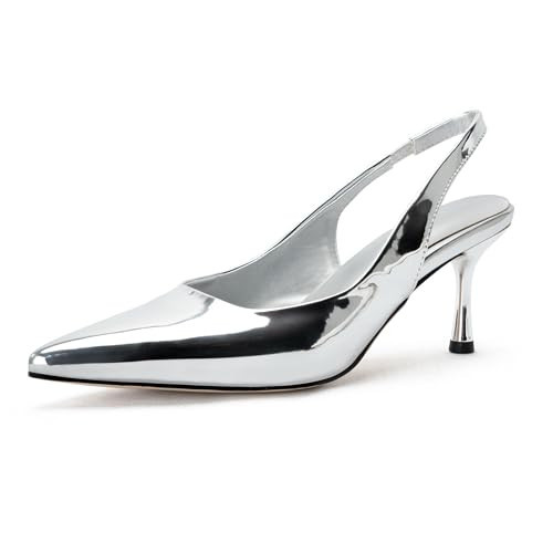 DREAMCIA Women's Slingback Kitten Heels, Silver 5.5 | Amazon (US)