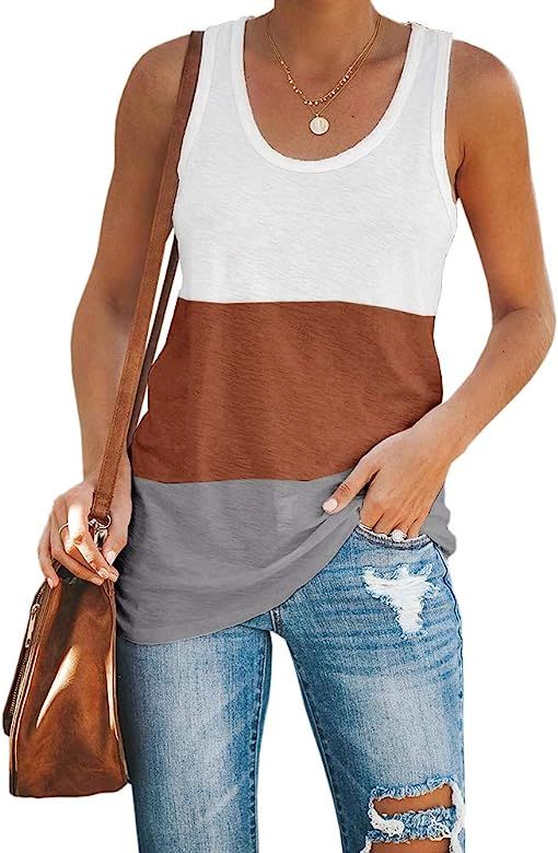 Imily Bela Womens Workout Color Block Tank Tops Racerback Yoga Basic Summer Casual Tee Shirt | Amazon (US)