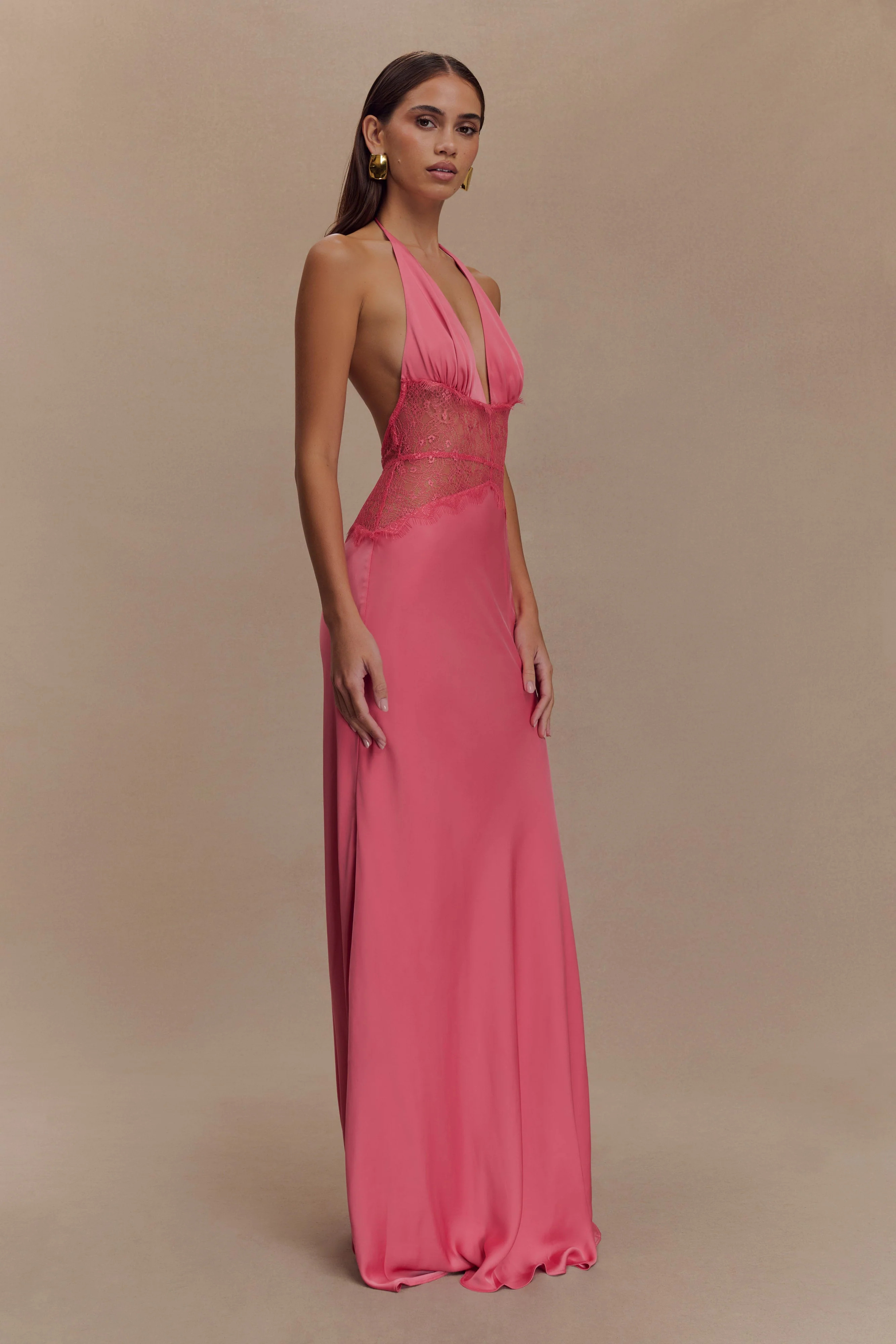 Dinah Lace And Satin Maxi Dress - Blush Rose | MESHKI US