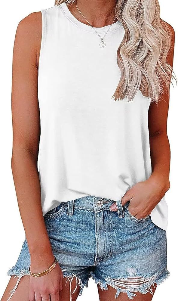 Bliwov Womens Fashion Tank Tops Crewneck Loose Fit Basic y2k Going Out Clothes Casual Summer Slee... | Amazon (US)