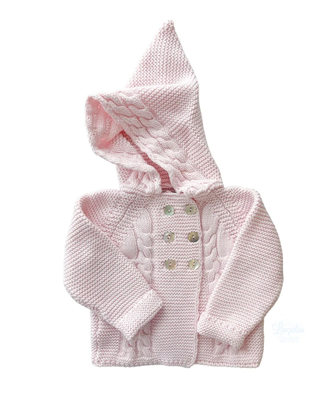 Pink Knitted Sweater Jacket with Hood | Loozieloo