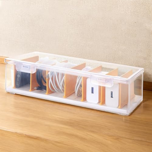 Clear Cable Organizer Box with Lid, Plastic Charger Cable Cord Storage Organizer, Office Desk Org... | Amazon (US)