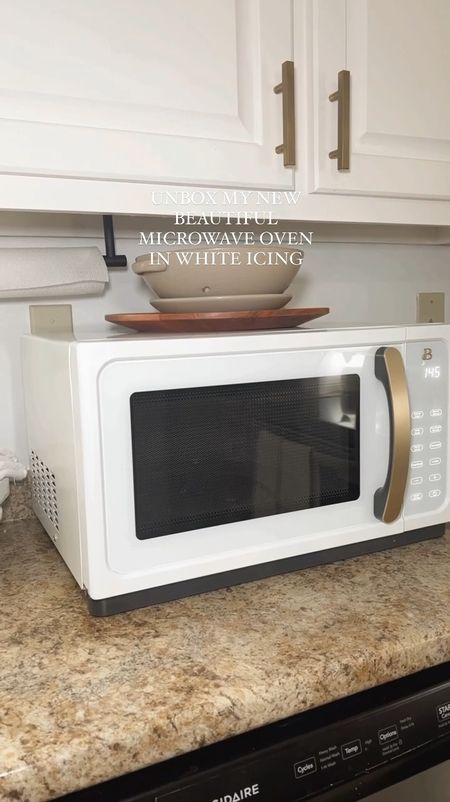 Swapping out our microwave since we needed a new one I’m just obsessed with this one by @beautifulbydrew @walmart 😍🫶🏼 on sale for $129! #appliances #microwave #kitchen #kitchendecor #kitcheninspo 