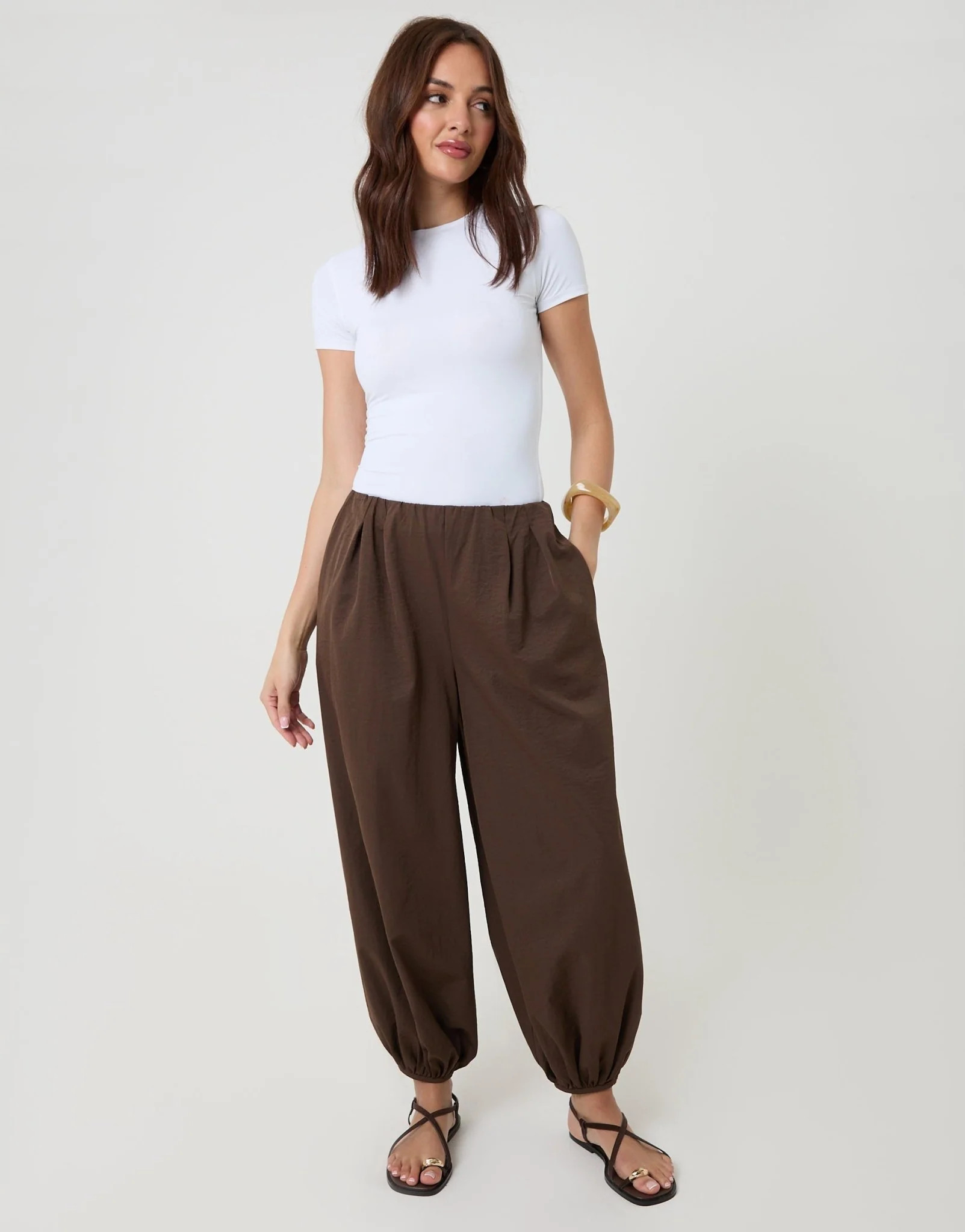 Balloon Trousers with Pockets in Brown | Threadbare UK