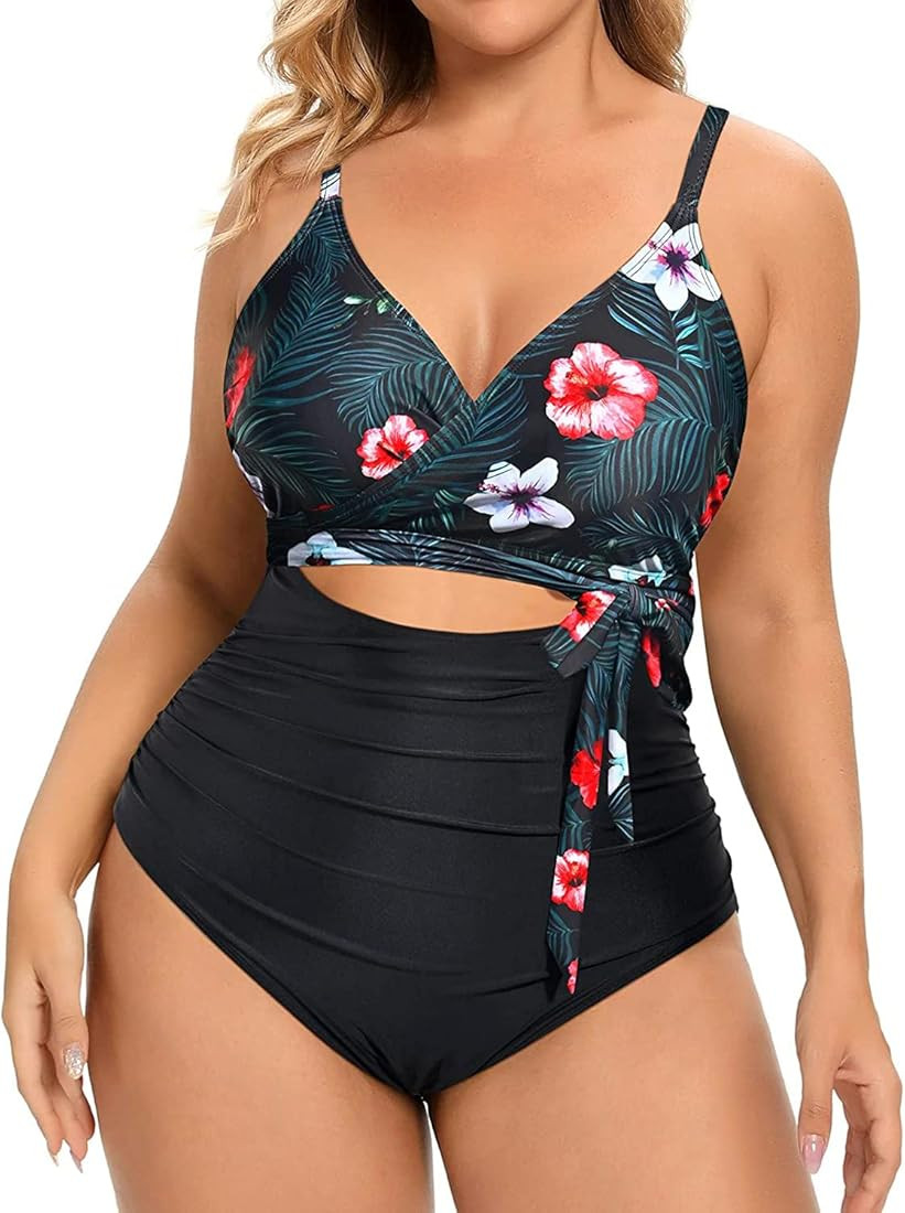 Daci Women Plus Size One Piece Swimsuits High Waisted Tummy Control Bathing Suits Cutout Lace up ... | Amazon (US)