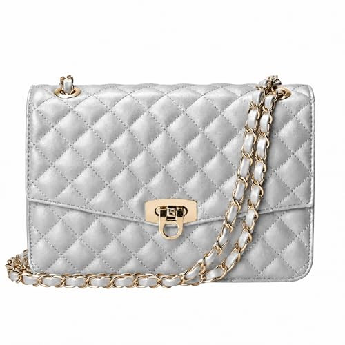 GEMIU Quilted Crossbody Purse Formal Small Women's Shoulder Handbags for Womens Clutch Purses with Gold Chain Dressy Sliver | Amazon (US)