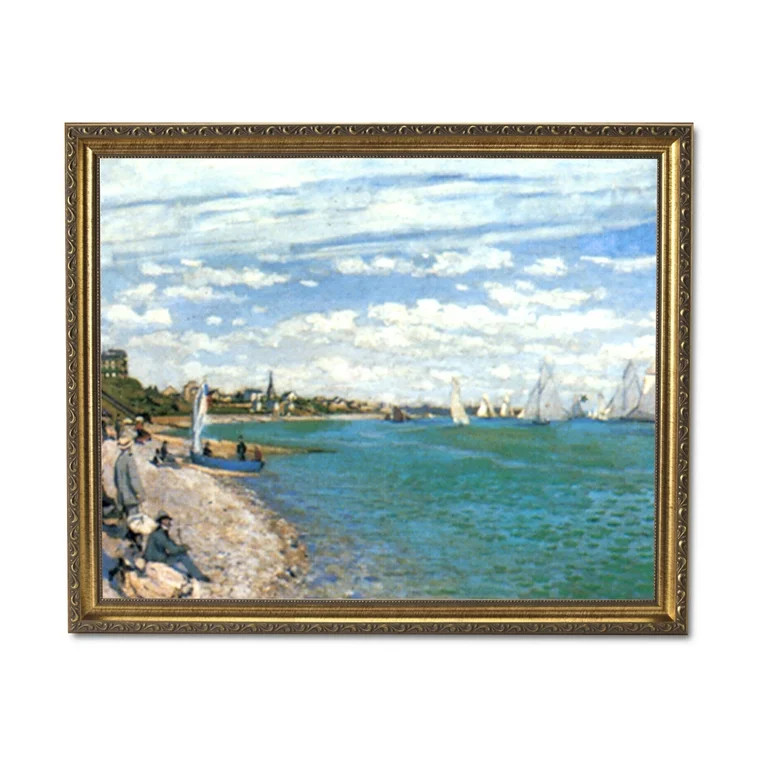 Claude Monet Tropical Beach Sailboat Landscape Wall Picture Gold Framed Art Print | Walmart (US)