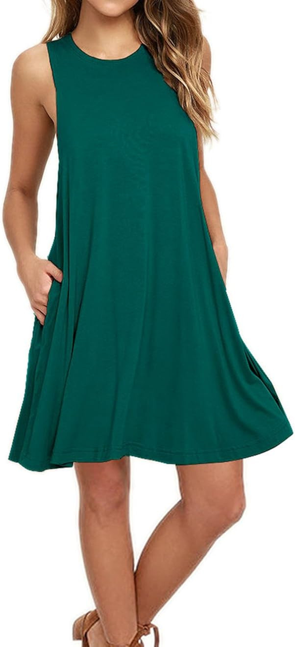 AUSELILY Women Summer Casual T Shirt Dresses Beach Cover up Plain Pleated Tank Dress | Amazon (US)