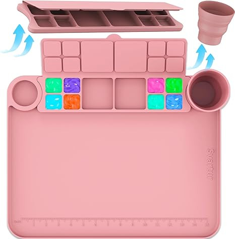 Silicone Art Mat - 17" X 13" With Cup and Palette, Raised Edge for Craft, Artist Creator Mat for ... | Amazon (US)