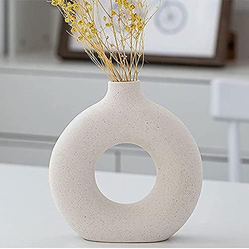 White Donut Vase Ceramic Vase For Pampas Grass Living Room Bedroom accessories Dried Flower Vase ... | Amazon (UK)