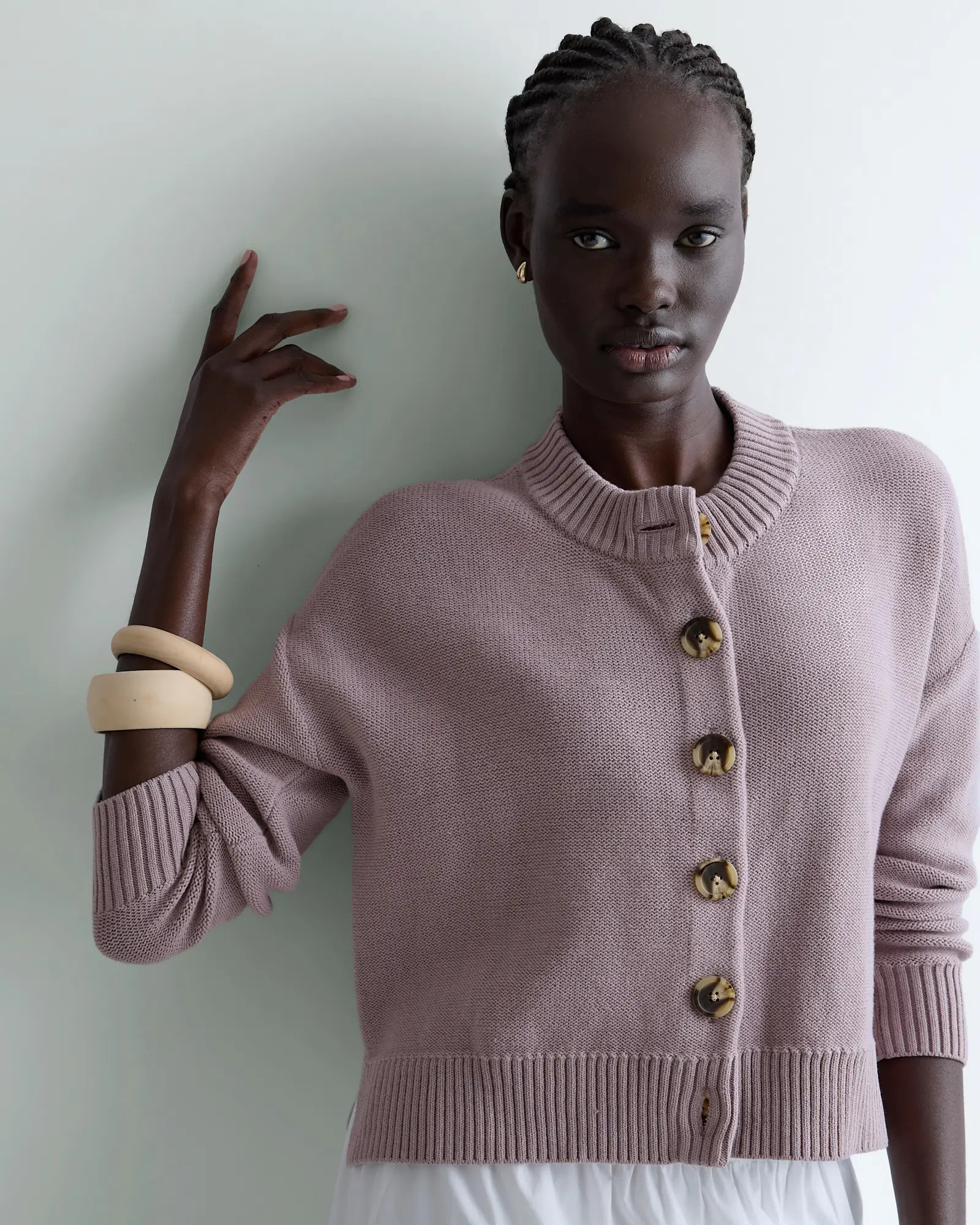 100% Organic Cotton Cropped Cardigan in Vintage Rose | Quince