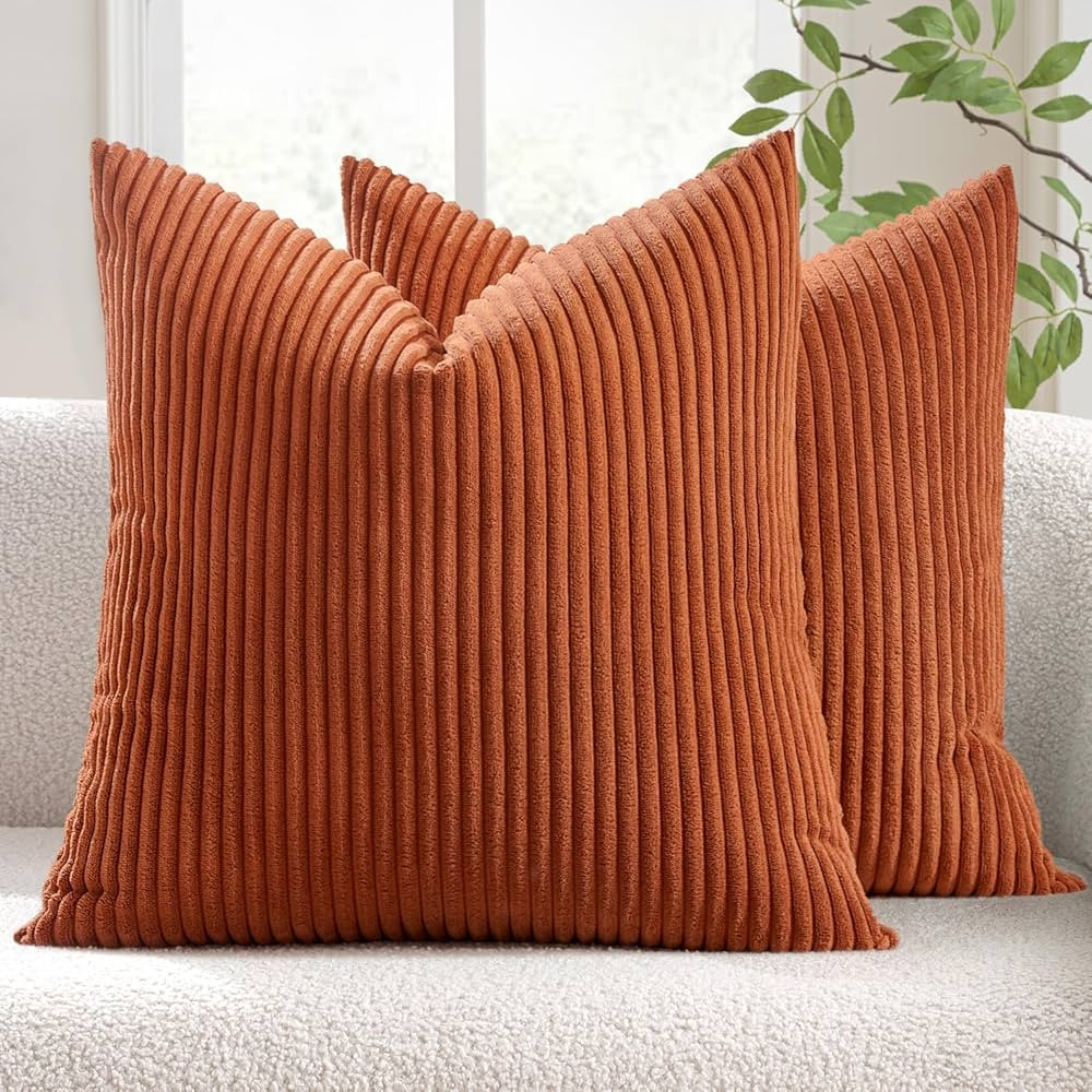 MIULEE Pack of 2 Rust Pillow Covers 18x18 Inch Soft Boho Striped Corduroy Throw Pillow Covers Set... | Amazon (US)