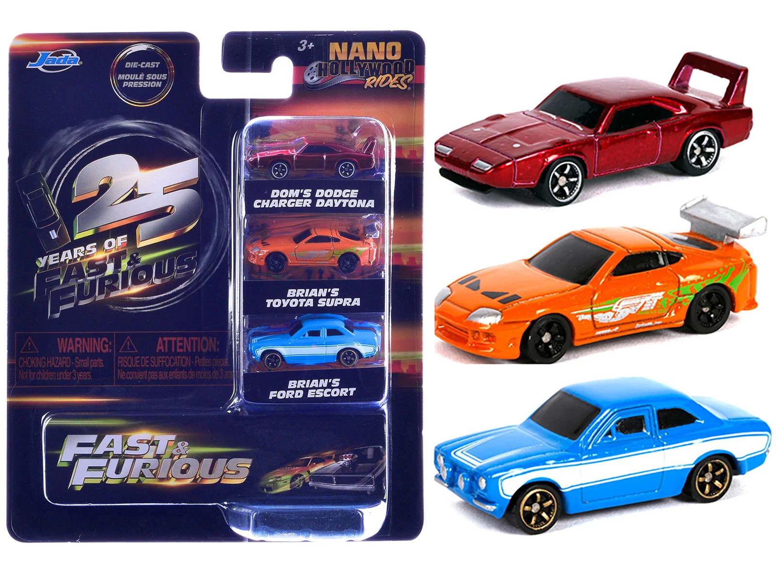 Fast & Furious 25th Anniversary 3 piece Set #2 "Nano Hollywood Rides" Diecast Model Cars by Jada | Shop Simon
