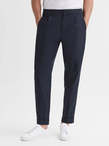 Relaxed Drawstring Trousers with Turn-Ups | Reiss UK