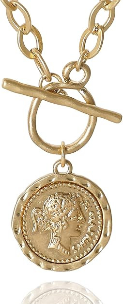 Chunky Gold Coin Necklace for Women Silver and Gold Chain Pendant Necklaces 18 Inch Antique Toggl... | Amazon (US)