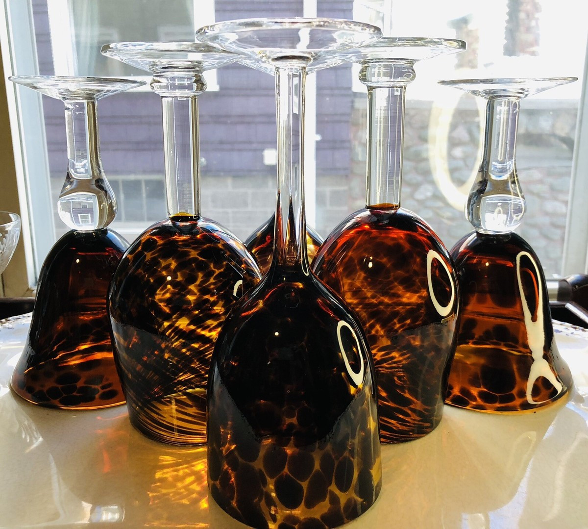 Art Deco Tortoise Shell Water Wine Glass Hand Blown 3 Designs Set Of 6  | eBay | eBay US